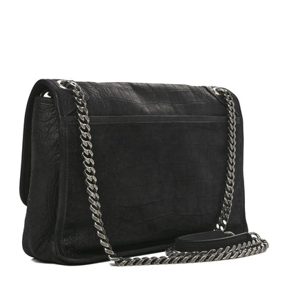 Saint Laurent Nubuck Crocodile Embossed Monogram Medium Niki Chain Satchel Black 3 of 10