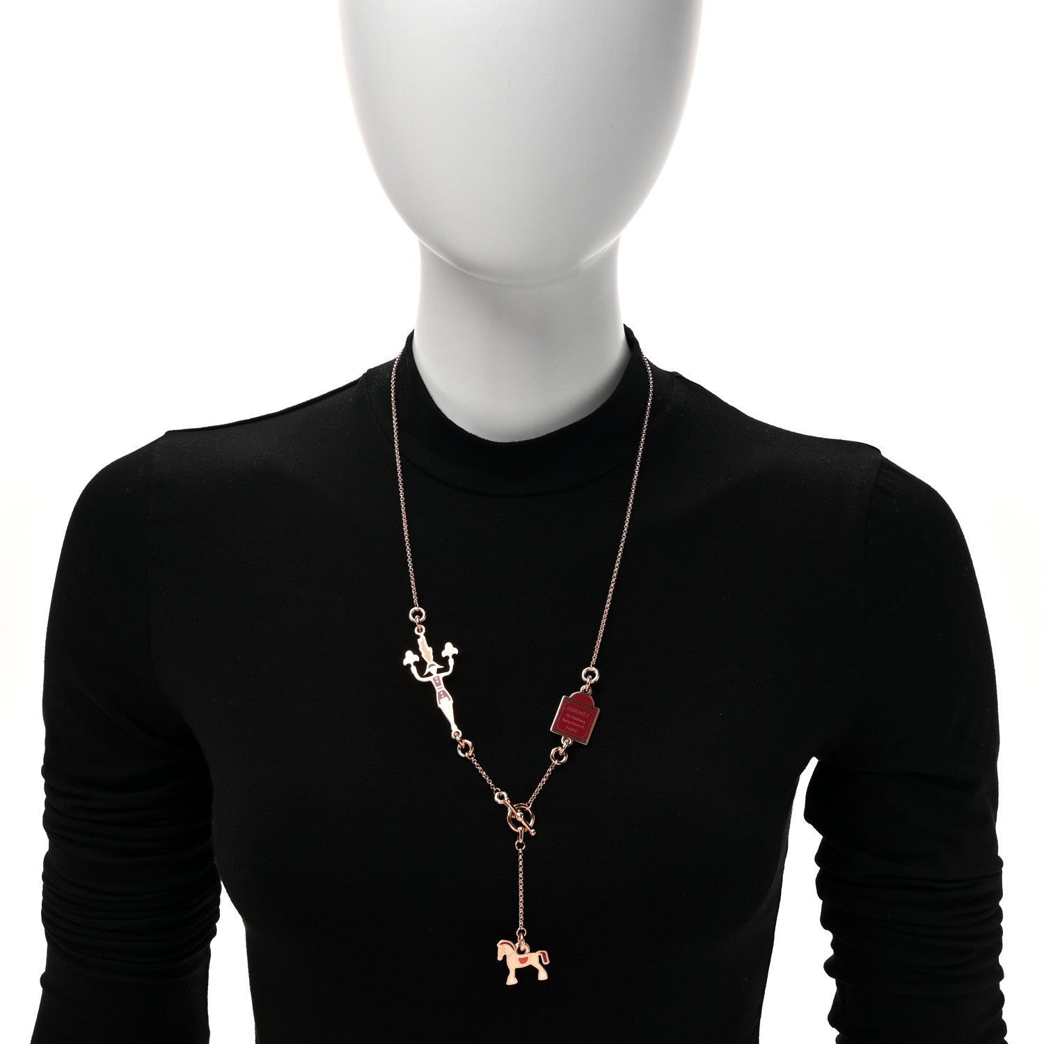 Hermes Metal Enamel Cheval Grand Parade Necklace Rose Gold 2 of 6