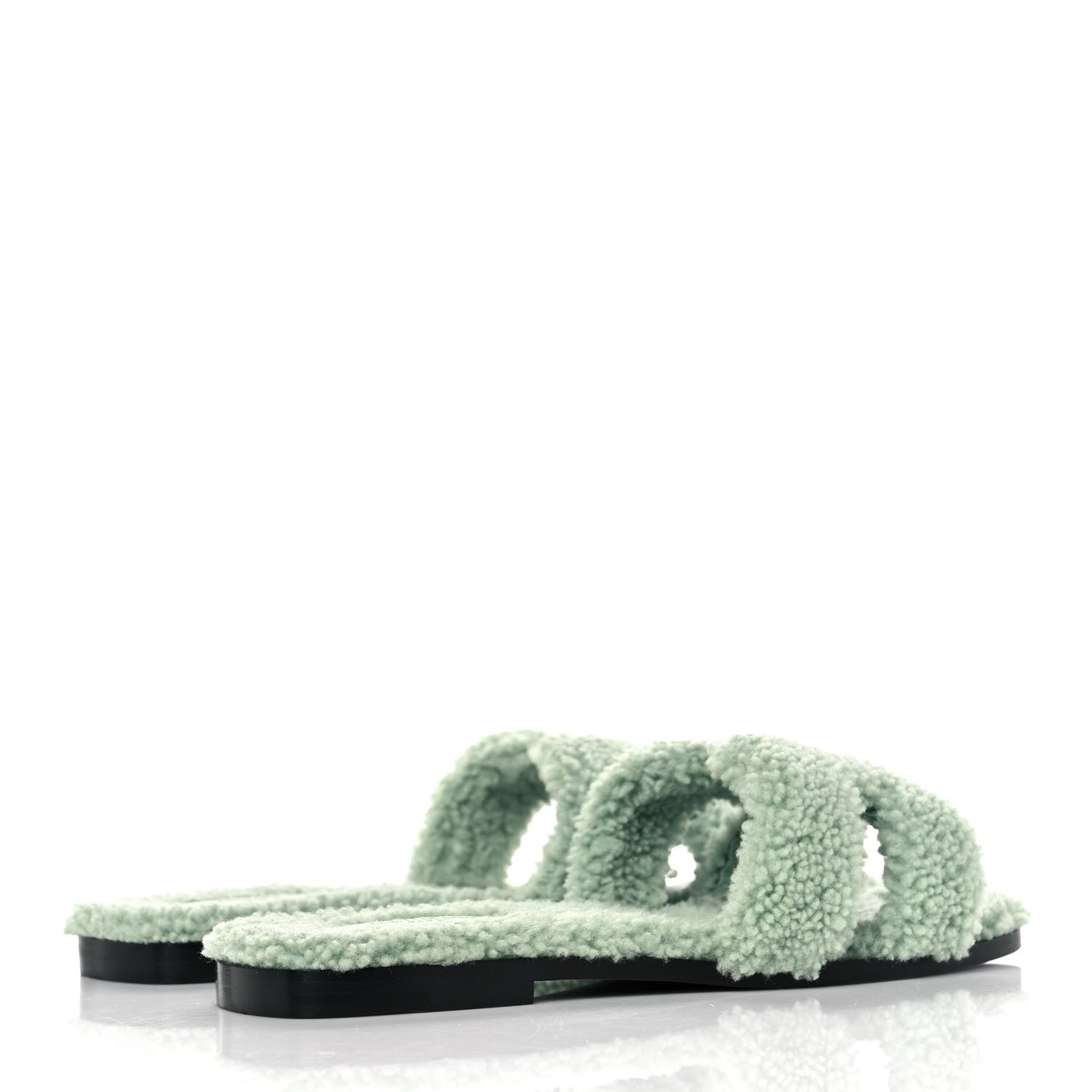 Hermes Woolskin Oran Sandals 40 Vert D'Eau 4 of 8