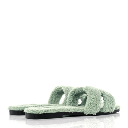 Hermes Woolskin Oran Sandals 40 Vert D'Eau 4 of 8