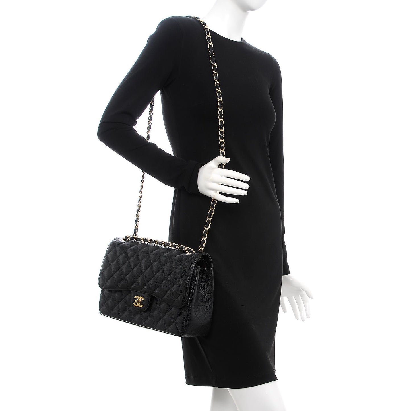 Caviar Quilted Jumbo Double Flap Black