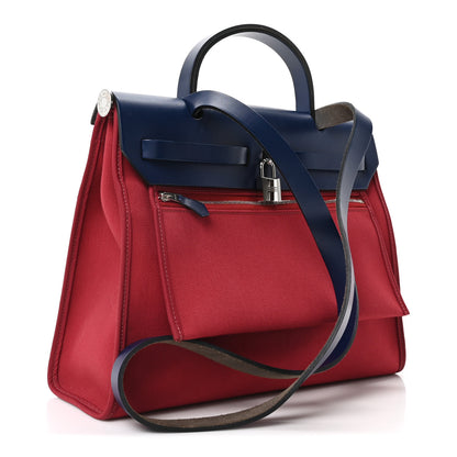 Hermes Military Toile Vache Hunter Herbag Zip 31 PM Rouge Grenat Bleu Saphir 4 of 10