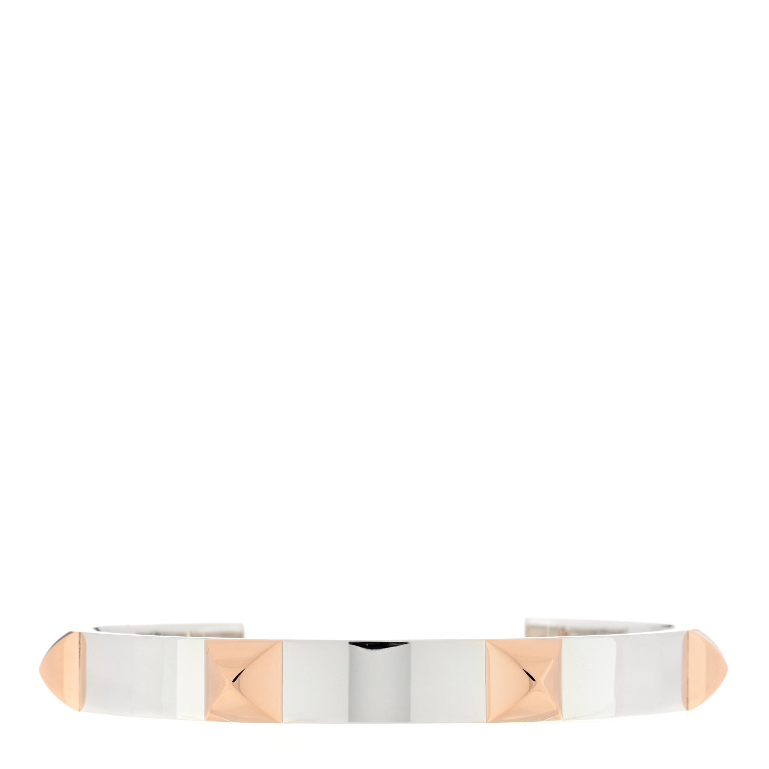 Hermes Sterling Silver 18K Rose Gold Clou d'H Cuff Bracelet ST 1 of 3
