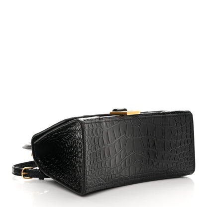 Balenciaga Shiny Calfskin Crocodile Embossed Small Hourglass Top Handle Bag Black 4 of 16