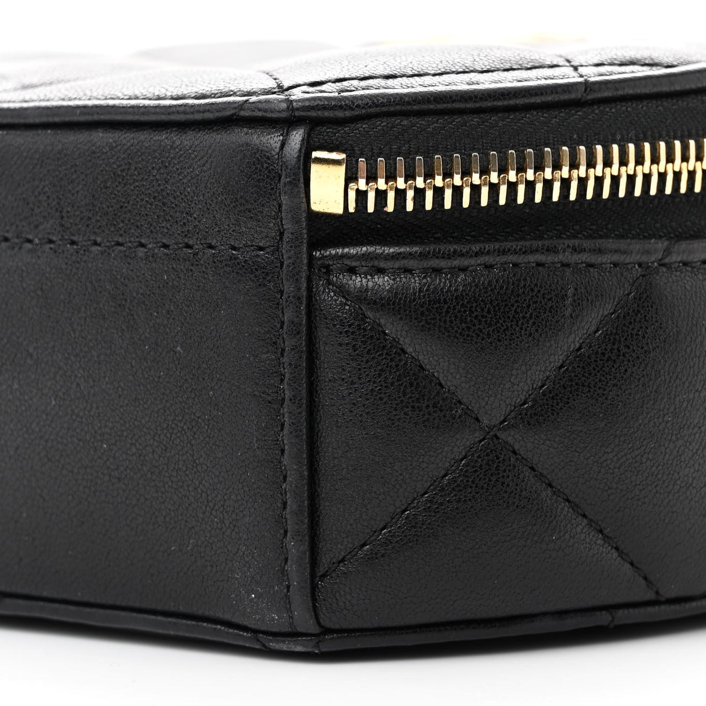 Lambskin Metal Quilted Small Top Handle Round Shoulder Bag Black