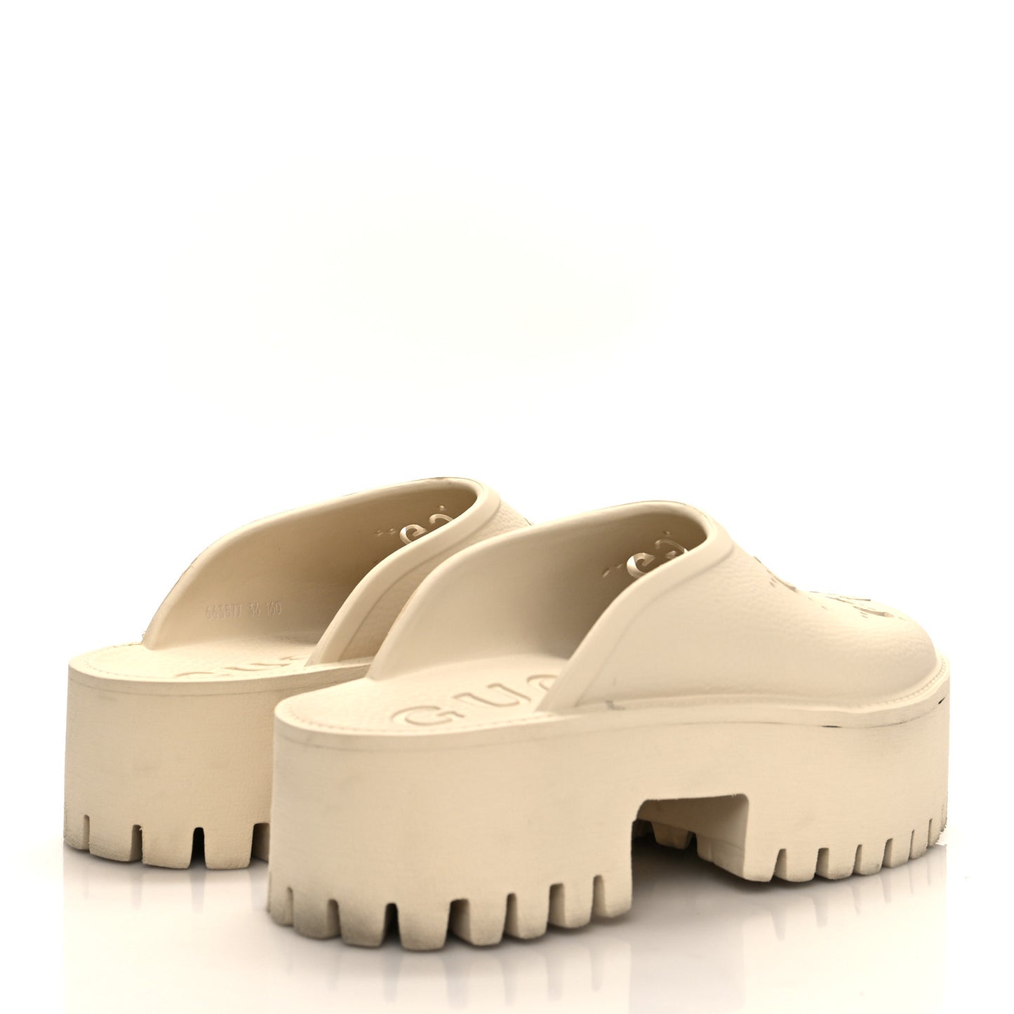 Rubber GG Monogram Perforated Elea Platform 55mm Lug Sole Sandals 36 Mystic White