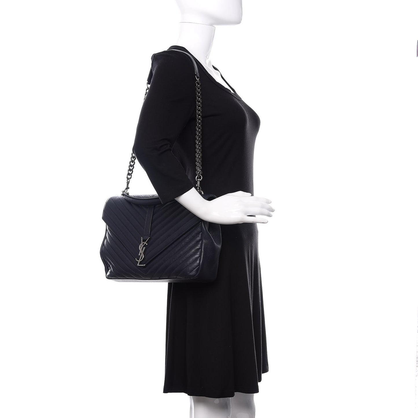 Sheepskin Matelasse Chevron Monogram Large College Satchel Navy Blue