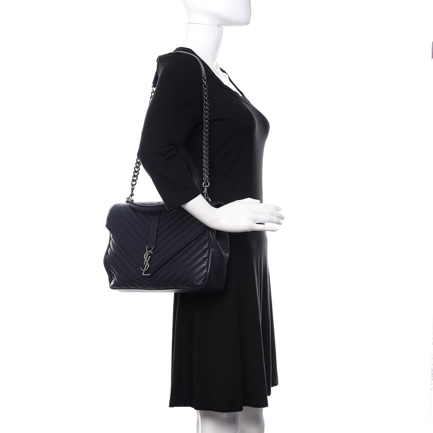 Saint Laurent Sheepskin Matelasse Chevron Monogram Large College Satchel Navy Blue 2 of 9