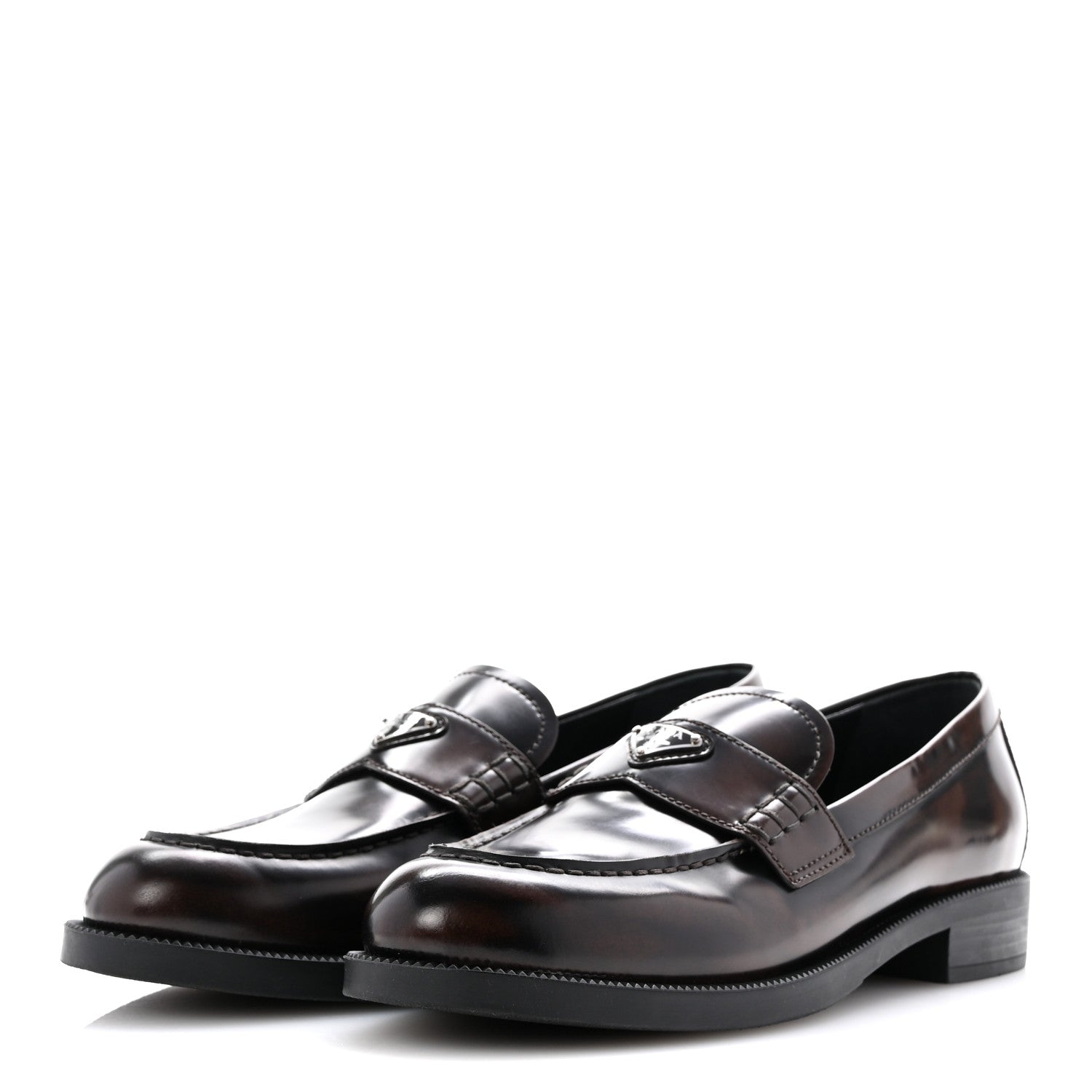 Prada Spazzolato Fume Metal Triangle Logo 35mm Loafers 38.5 Bruciato 4 of 9