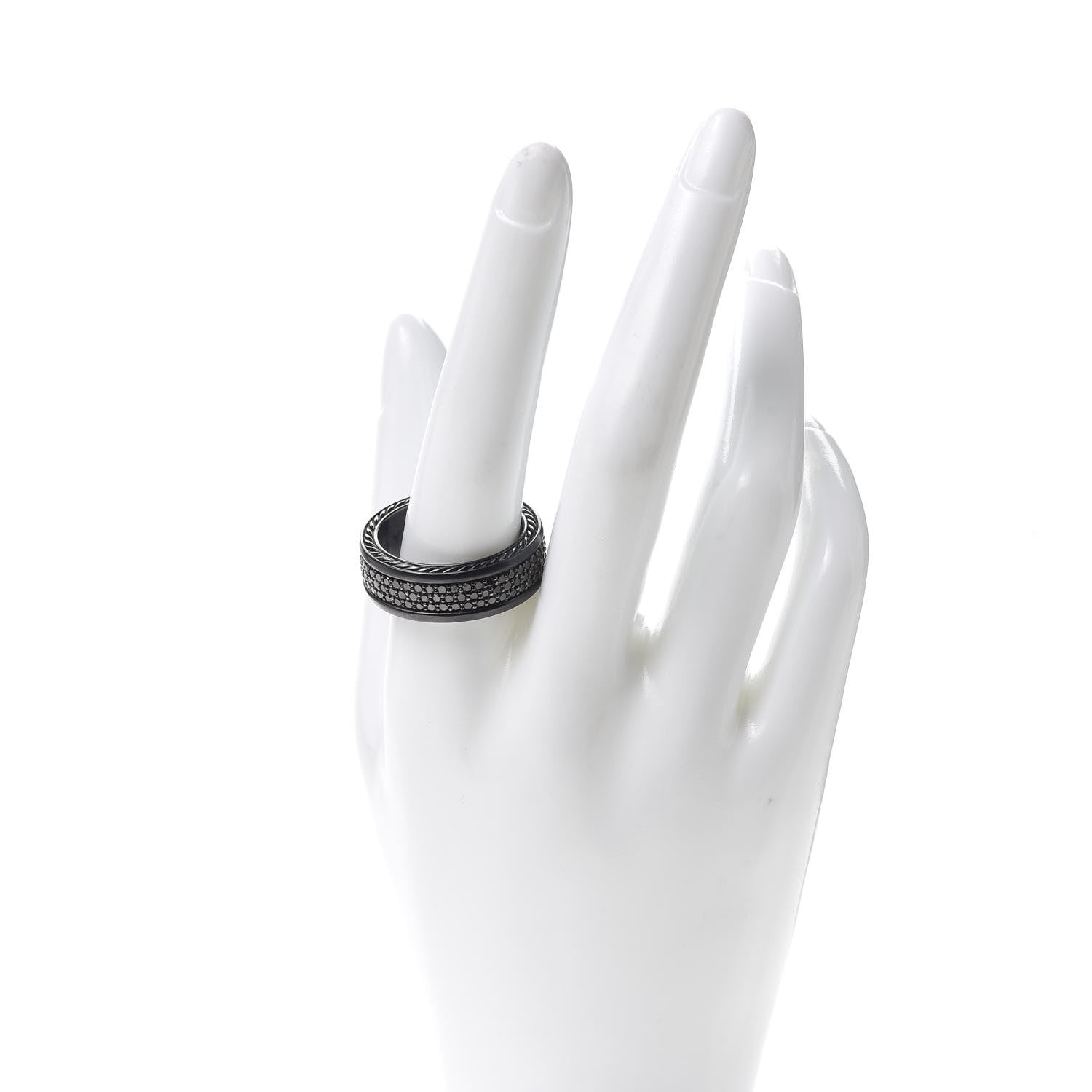 David Yurman Titanium Sterling Silver Black Diamond Streamline Three-Row Band Ring 67 12 2 of 5