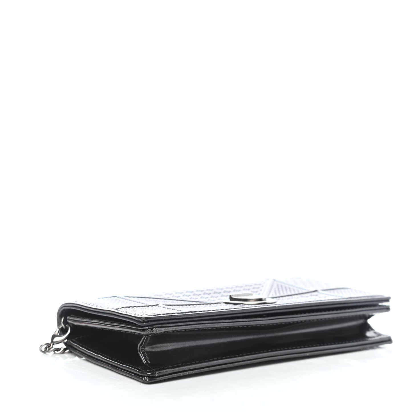 Metallic Patent Micro-Cannage Diorama Croisiere Chain Wallet Onyx Black
