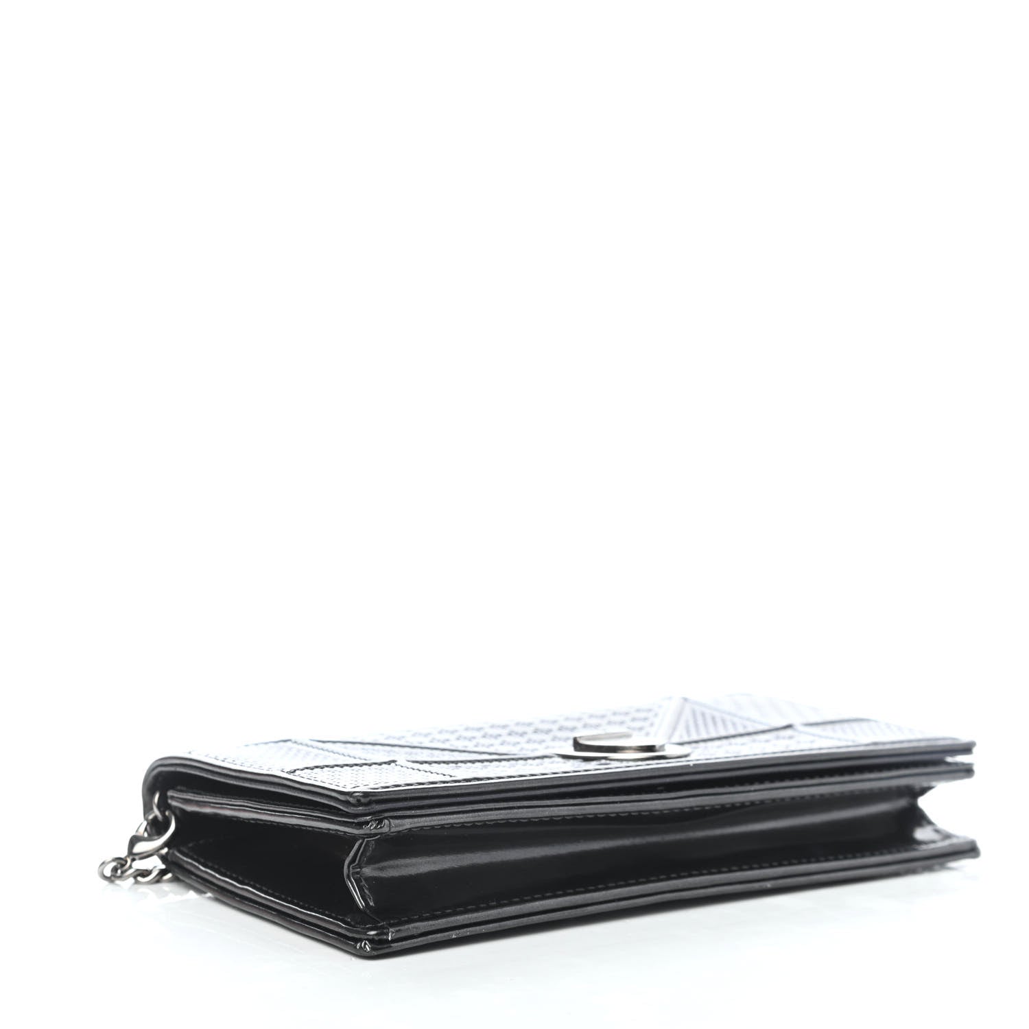 Christian Dior Metallic Patent Micro-Cannage Diorama Croisiere Chain Wallet Onyx Black 4 of 10