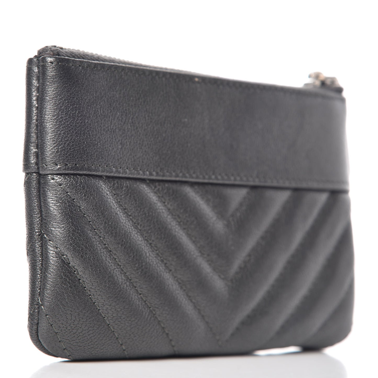 Sheepskin Chevron Quilted Small Vintage Mademoiselle Cosmetic Case Grey