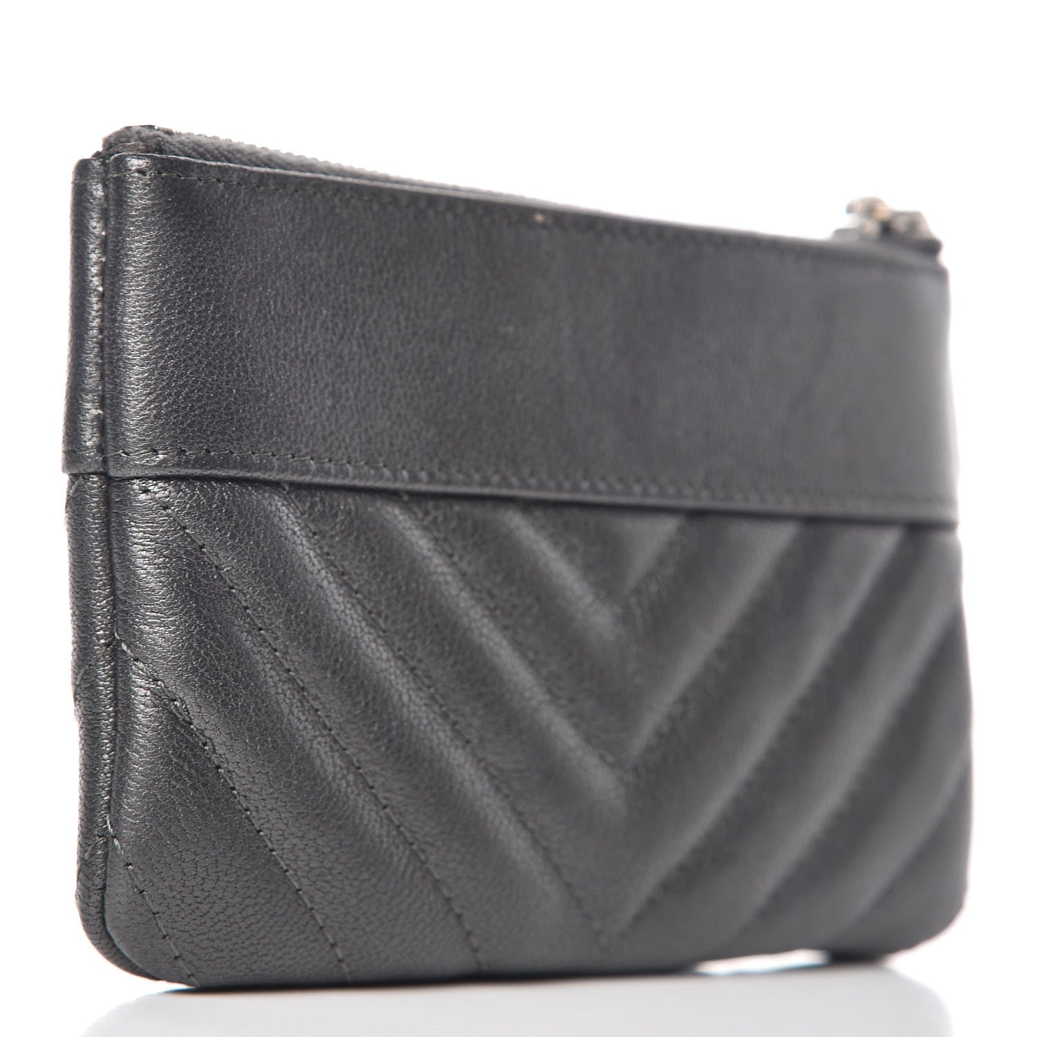 Chanel Sheepskin Chevron Quilted Small Vintage Mademoiselle Cosmetic Case Grey 3 of 8