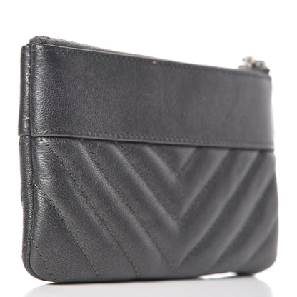 Chanel Sheepskin Chevron Quilted Small Vintage Mademoiselle Cosmetic Case Grey 3 of 8