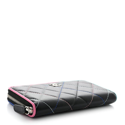 Chanel Lambskin Quilted Small Gusset Zip Around Wallet Black Pink Light Blue 4 of 9