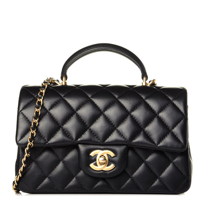 Chanel Lambskin Quilted Mini Top Handle Rectangular Flap Black 1 of 10