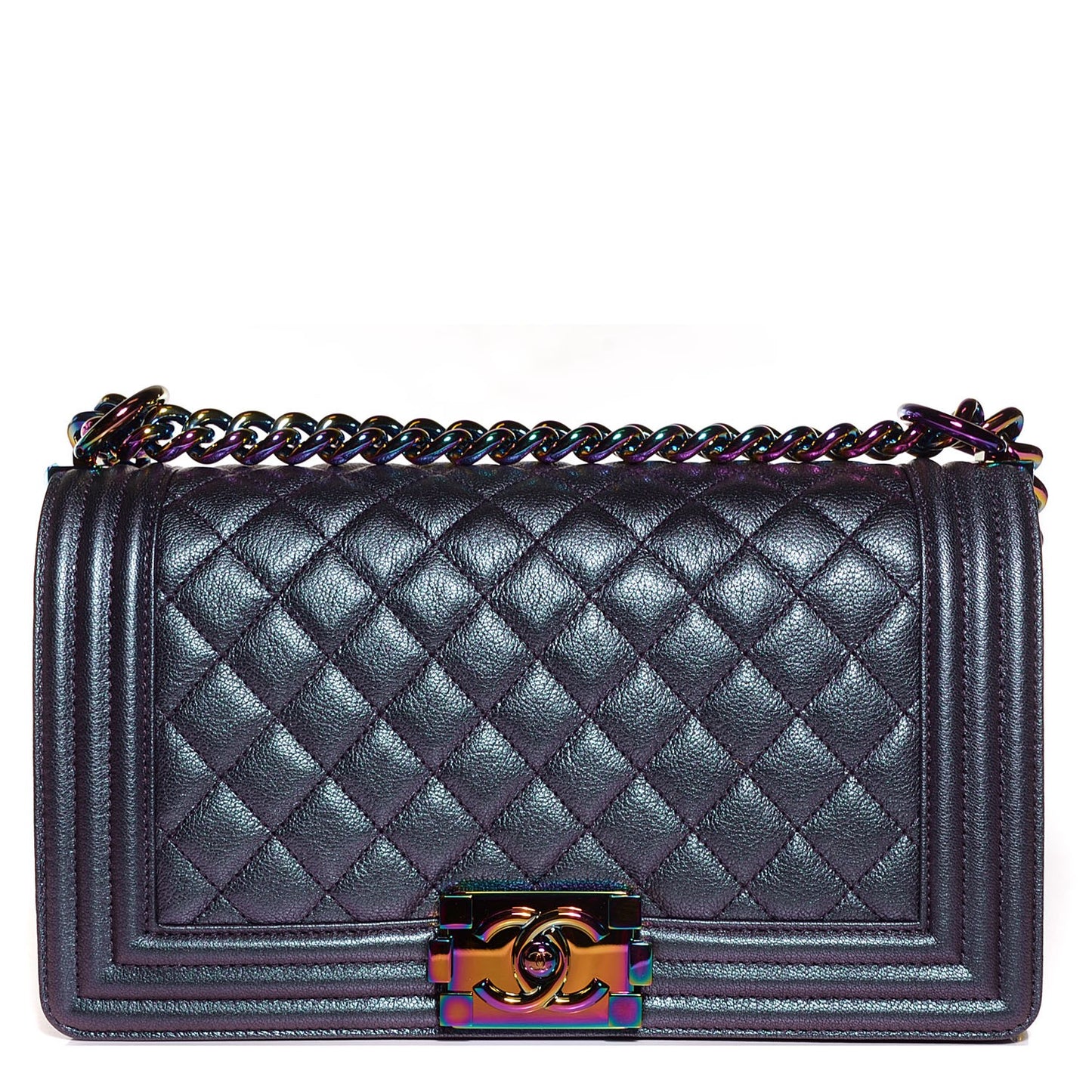 Iridescent Goatskin Quilted Medium Boy Flap Purple