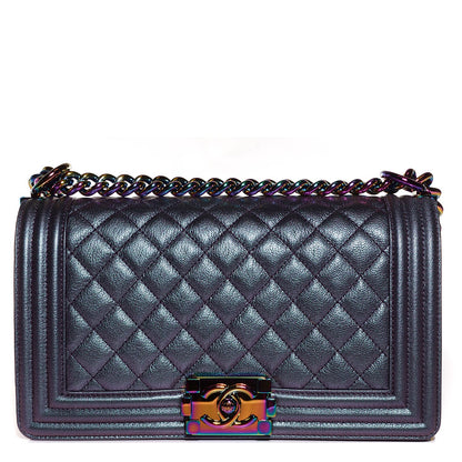 Chanel Iridescent Goatskin Quilted Medium Boy Flap Purple 1 of 8
