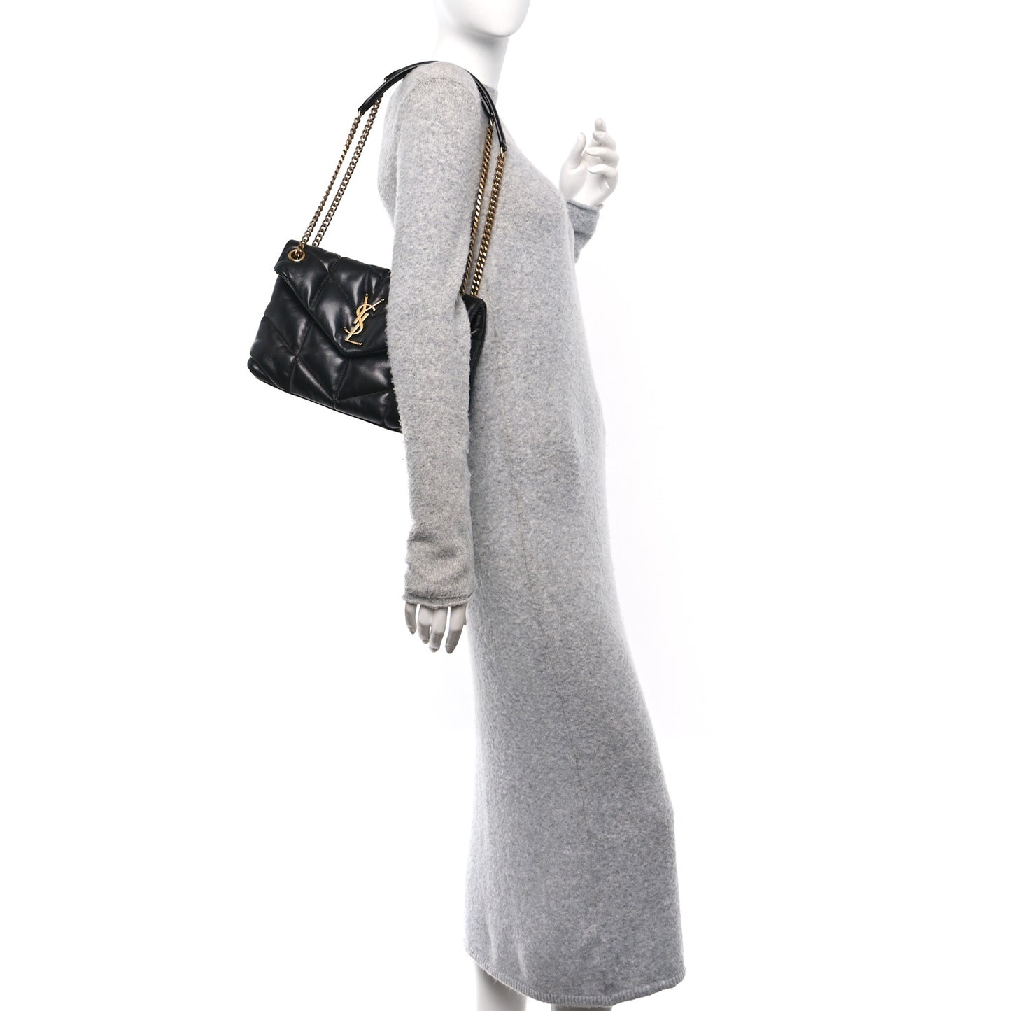 Lambskin Quilted Small Loulou Puffer Monogram Chain Satchel Black