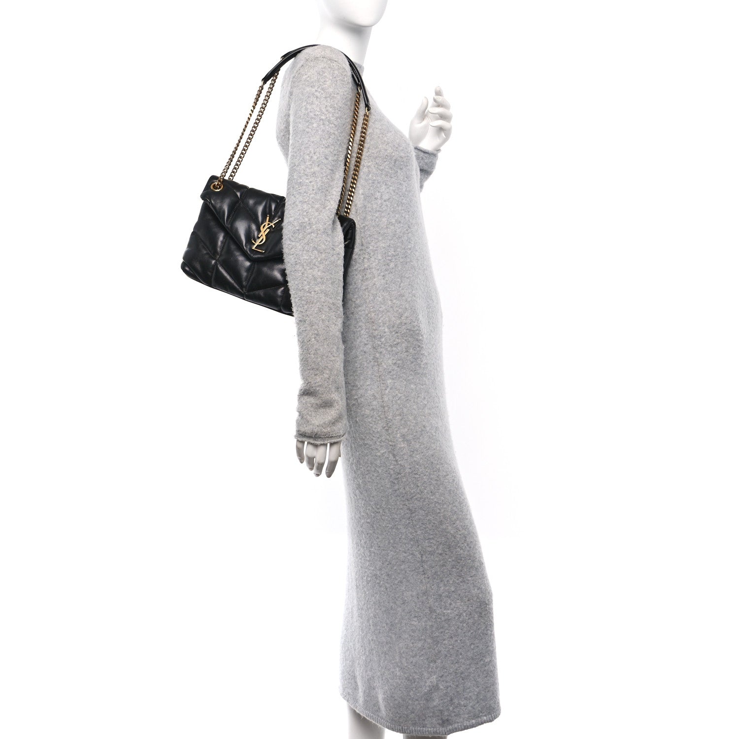 Saint Laurent Lambskin Quilted Small Loulou Puffer Monogram Chain Satchel Black 2 of 11