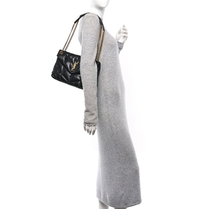 Saint Laurent Lambskin Quilted Small Loulou Puffer Monogram Chain Satchel Black 2 of 11