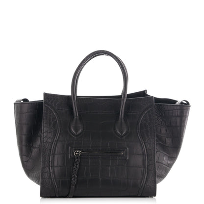 Celine Crocodile Embossed Calfskin Medium Phantom Luggage Black 1 of 7