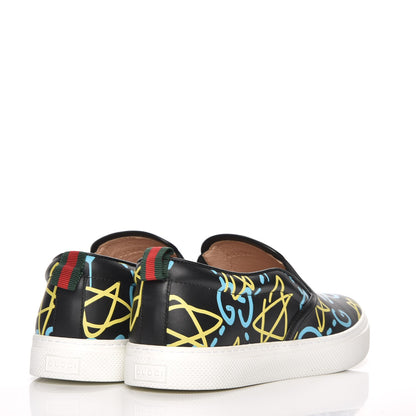 Gucci Calfskin GucciGhost Print Mens Dublin Slip On Sneakers 41 Black New Acquamarine 4 of 8
