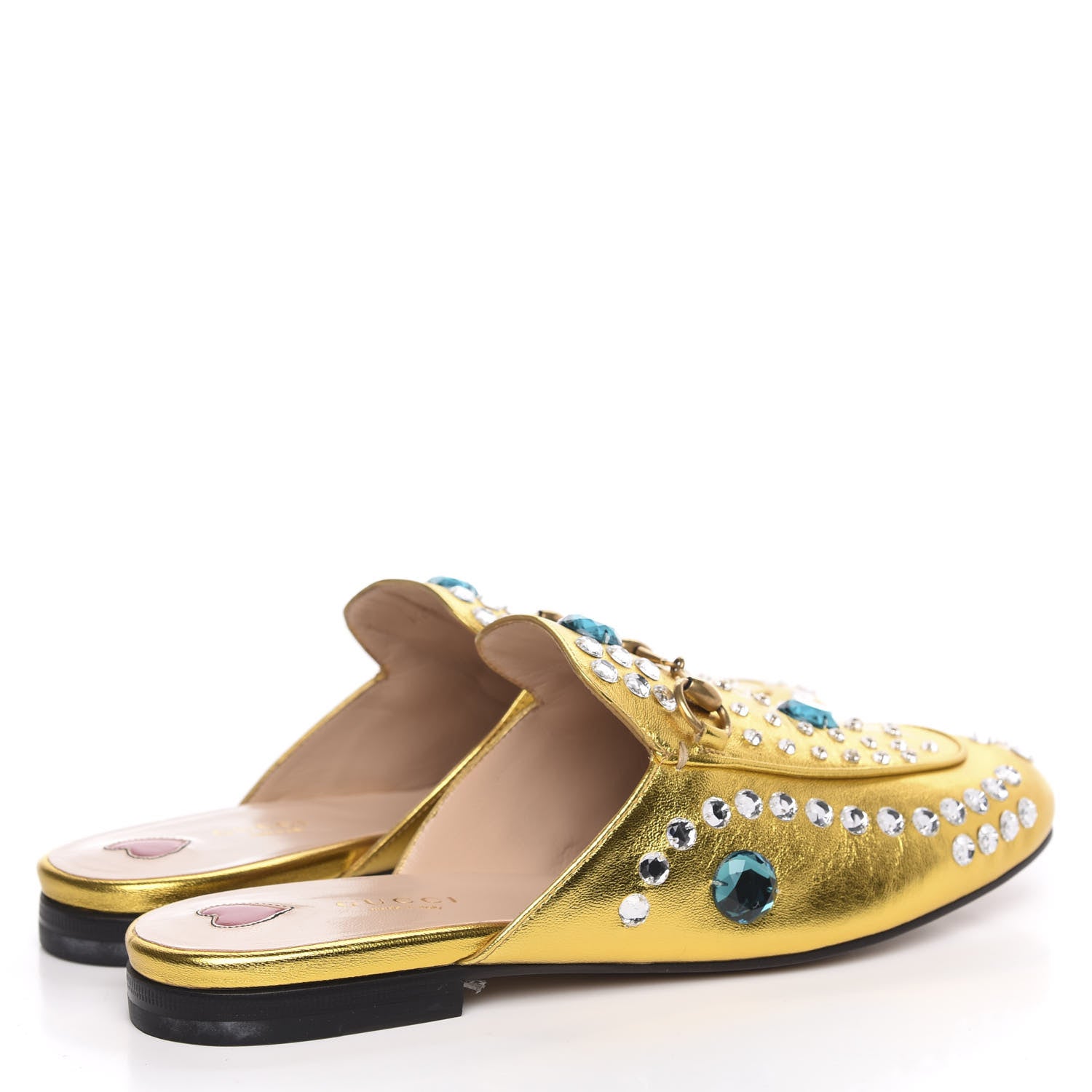 Gucci Metallic Nappa Crystal Womens Princetown Slippers 38.5 Gold 4 of 9