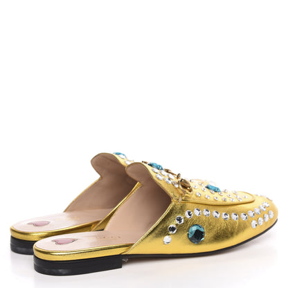 Gucci Metallic Nappa Crystal Womens Princetown Slippers 38.5 Gold 4 of 9