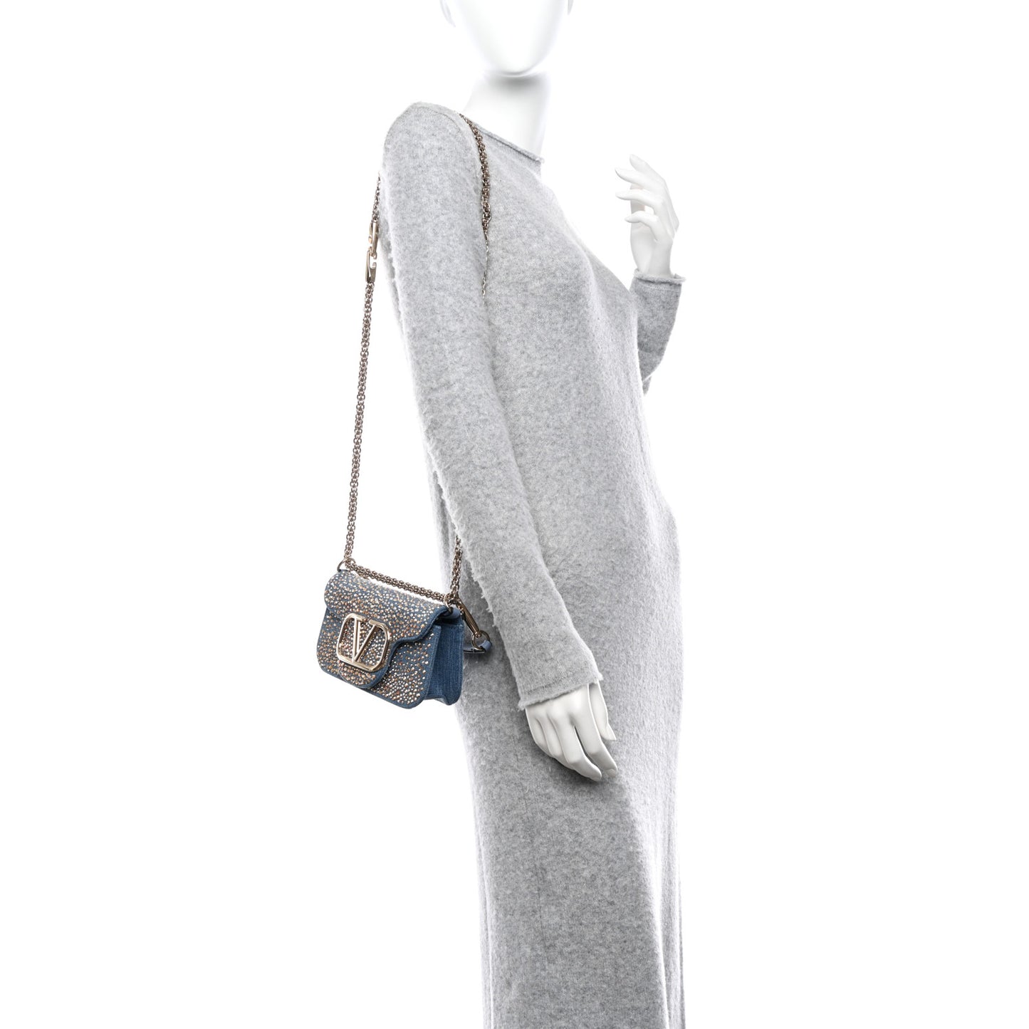 Denim Crystal Vlogo Embroidered Small Loco Shoulder Bag Blue