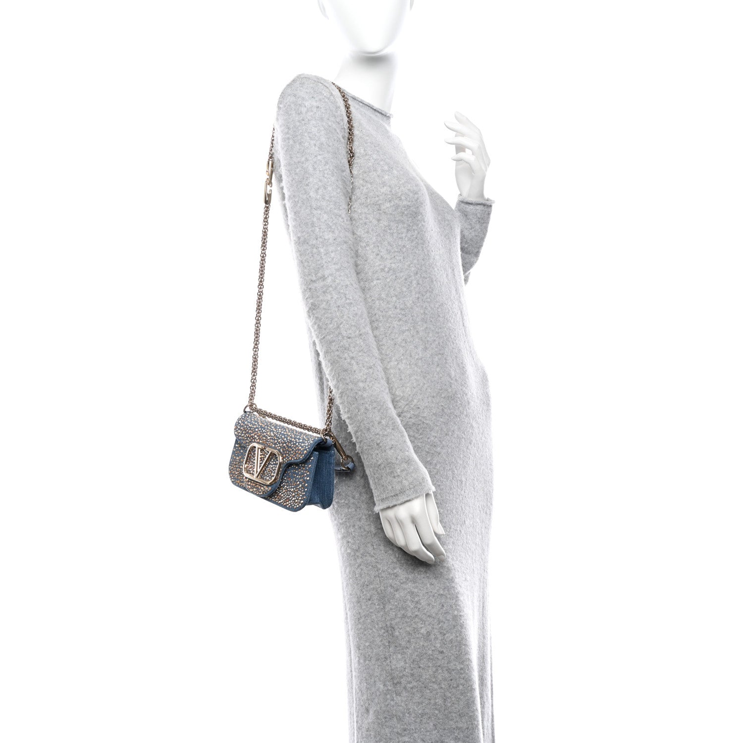 Valentino Garavani Denim Crystal Vlogo Embroidered Small Loco Shoulder Bag Blue 10 of 10