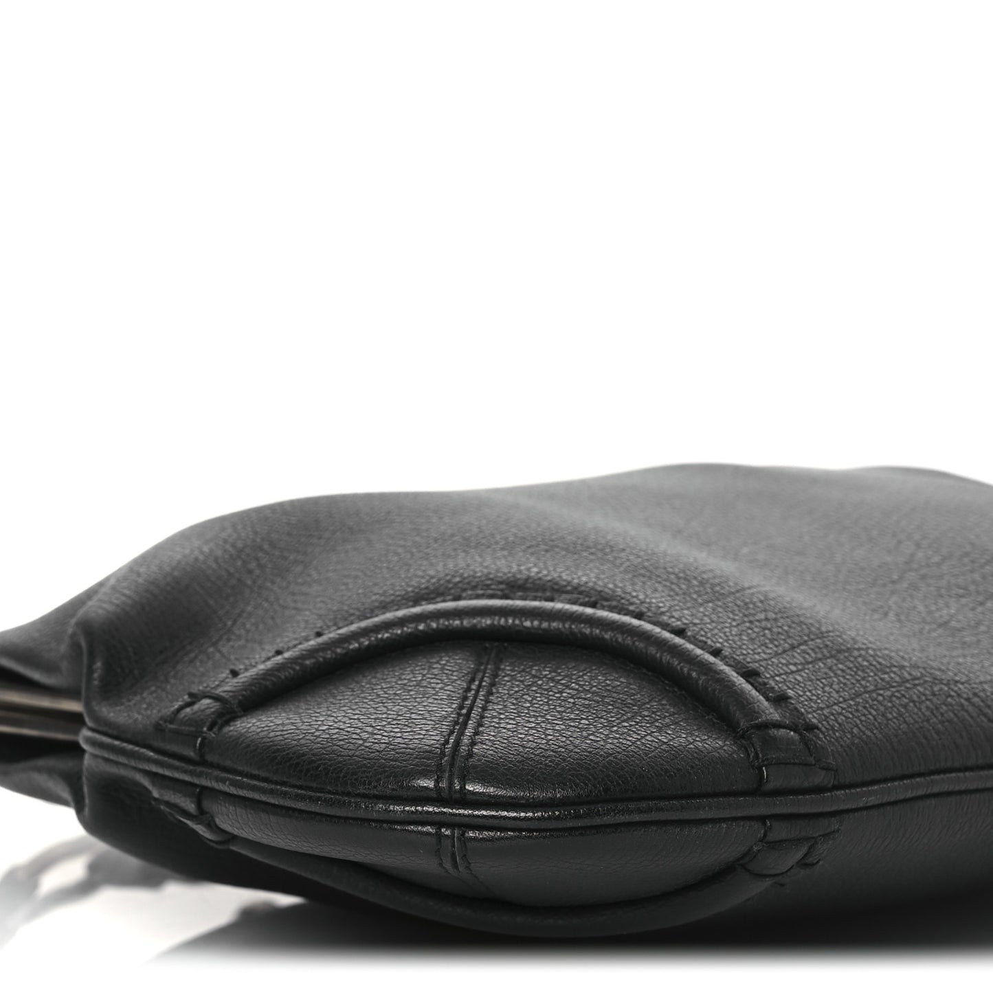 Goatskin Kiss Lock Frame Shoulder Bag Black