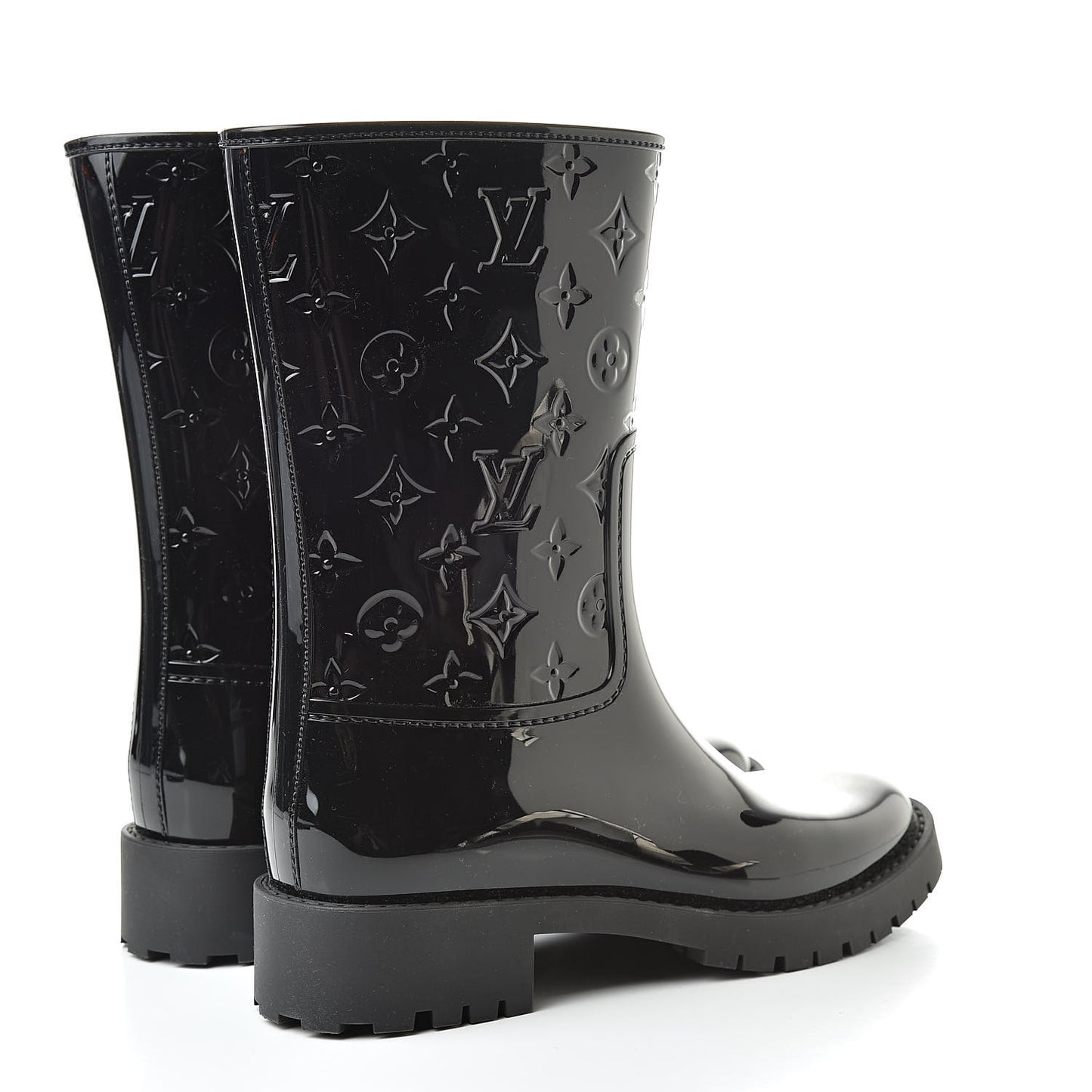 Rubber Embossed Monogram Drops Flat Half Boots 39 Black