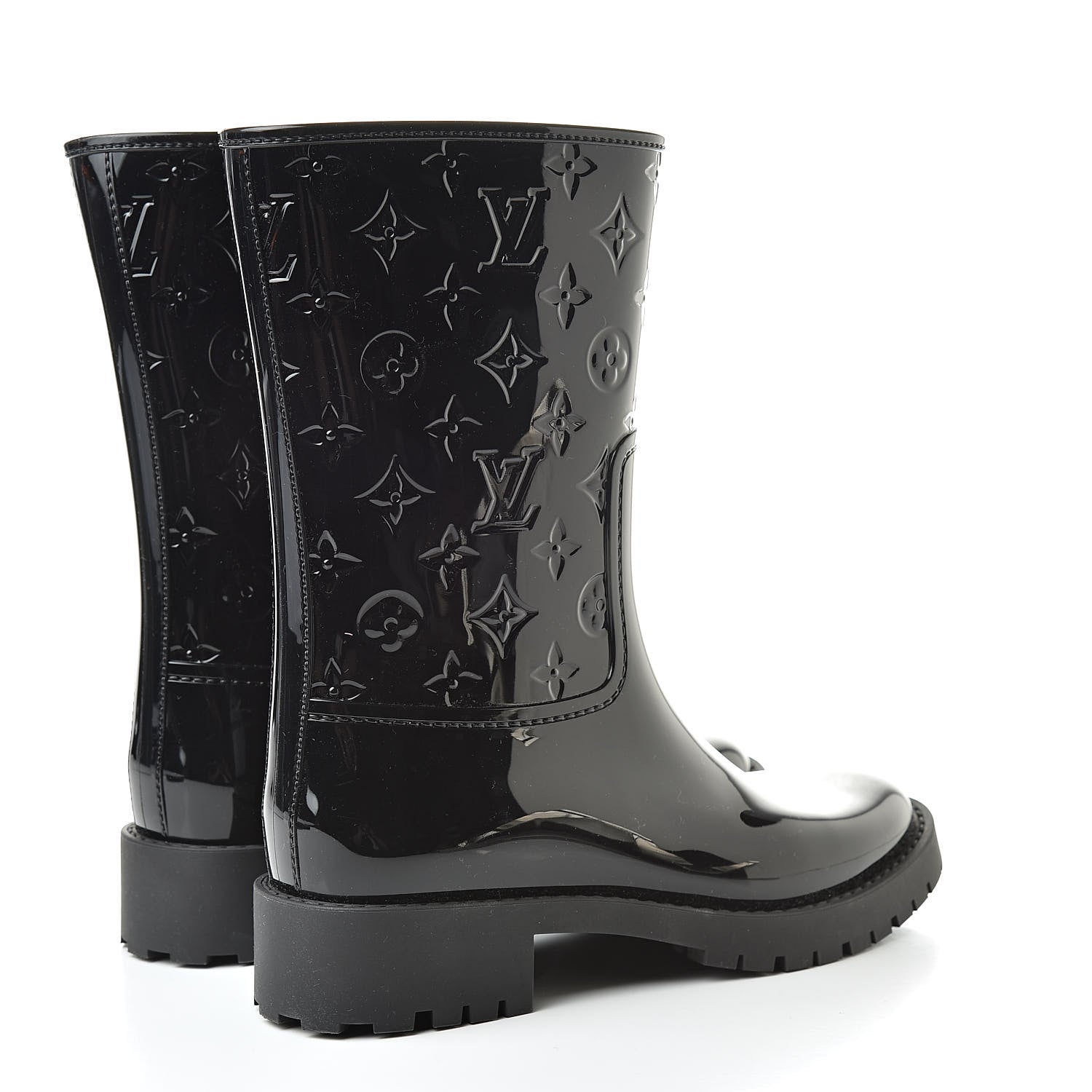 Louis Vuitton Rubber Embossed Monogram Drops Flat Half Boots 39 Black 4 of 8