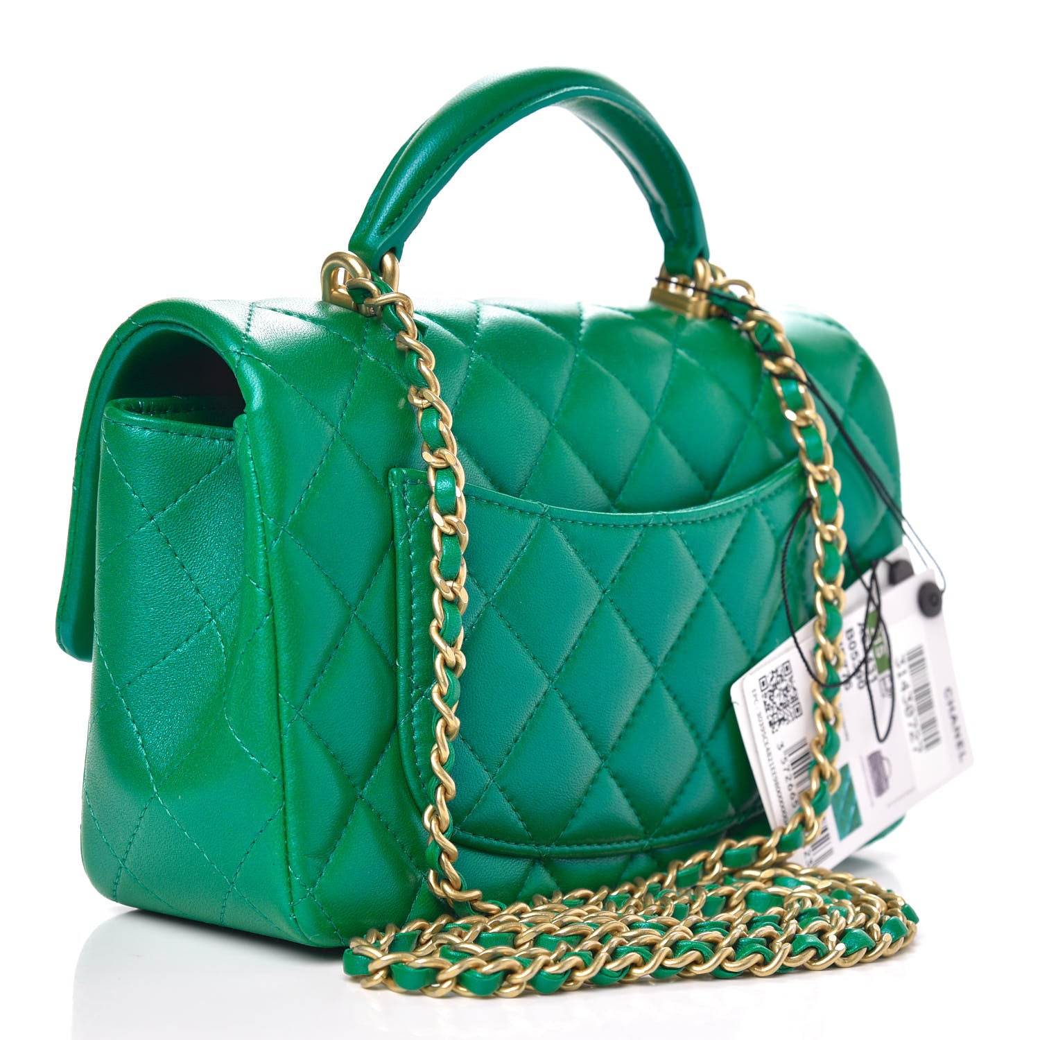 Chanel Iridescent Lambskin Quilted Mini Top Handle Rectangular Flap Green 3 of 12