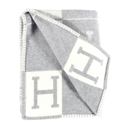 Hermes Wool Cashmere Avalon III Blanket Ecru Gris Clair 2 of 3