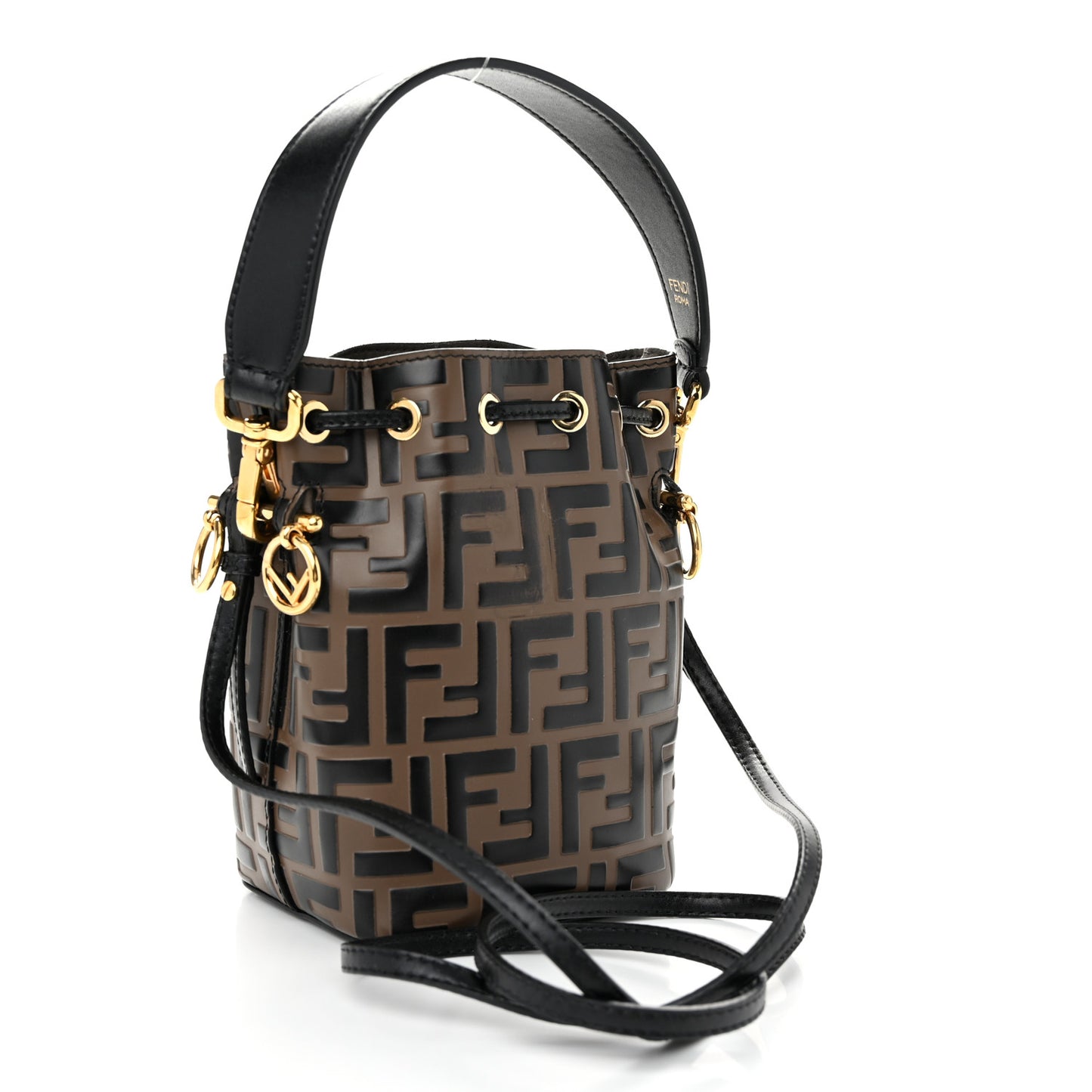 Vitello Liberty F is Fendi Bi-Color FF 1974 Embossed Mini Mon Tresor Bucket Bag Maya Black