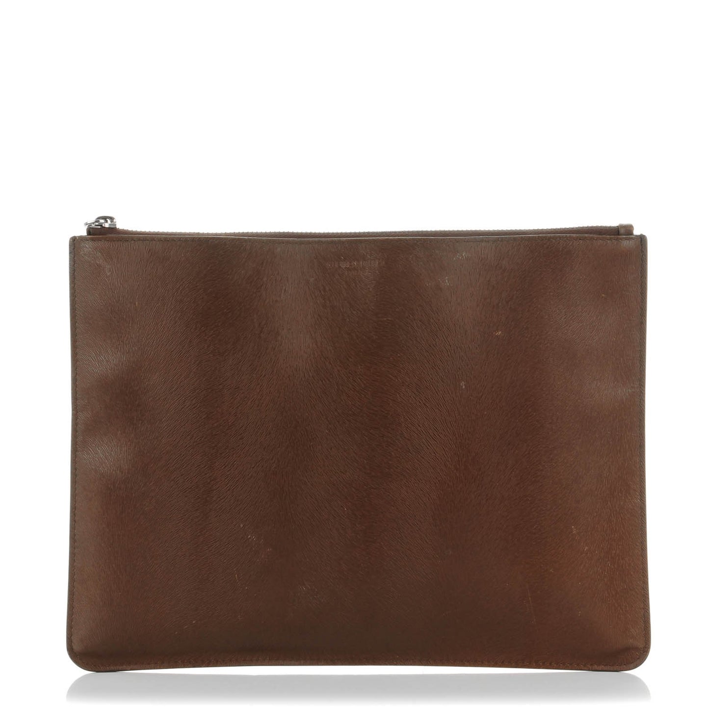 Calfskin Calf Hair Embossed Large Pouch Dark Brown