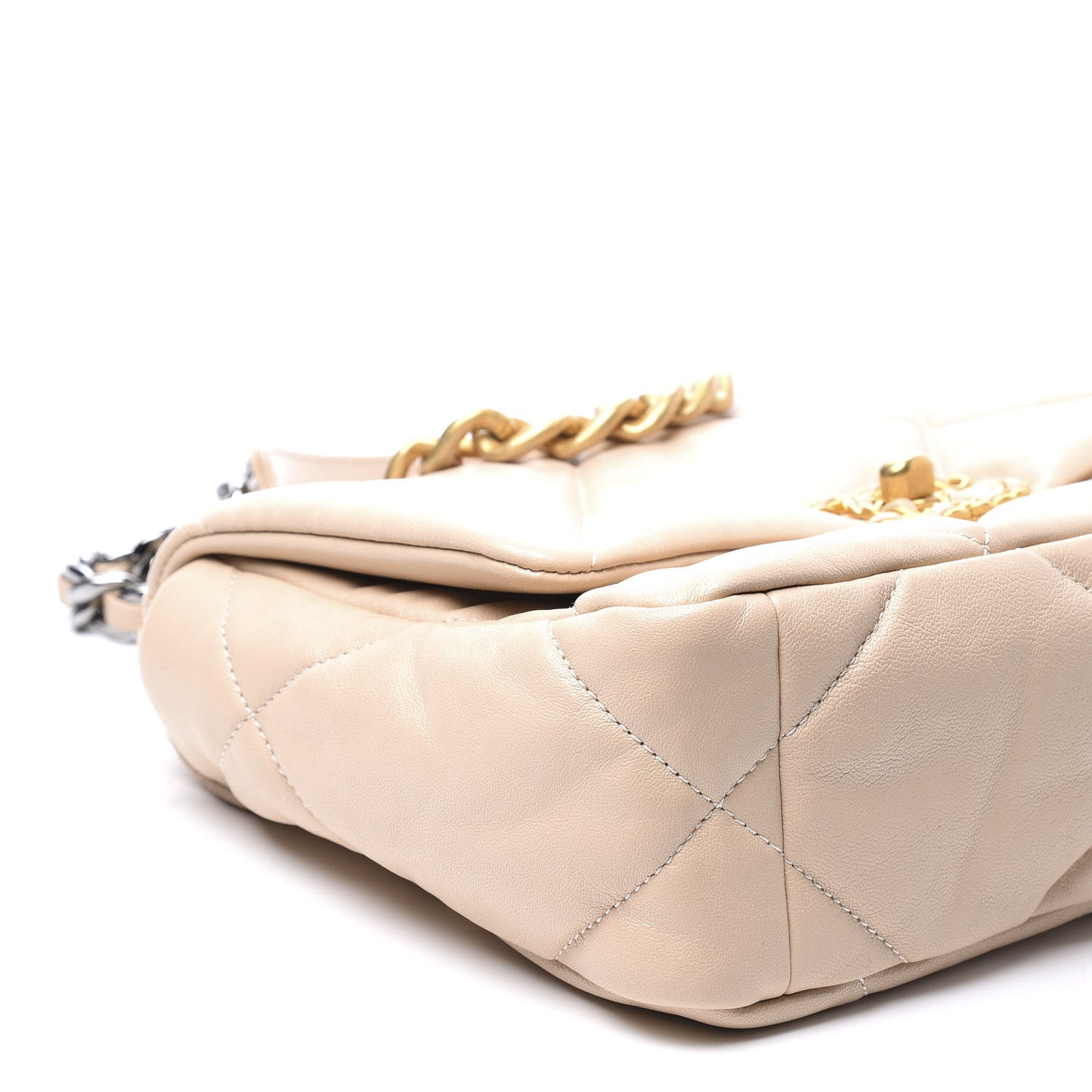 Goatskin Quilted Medium 19 Flap Beige