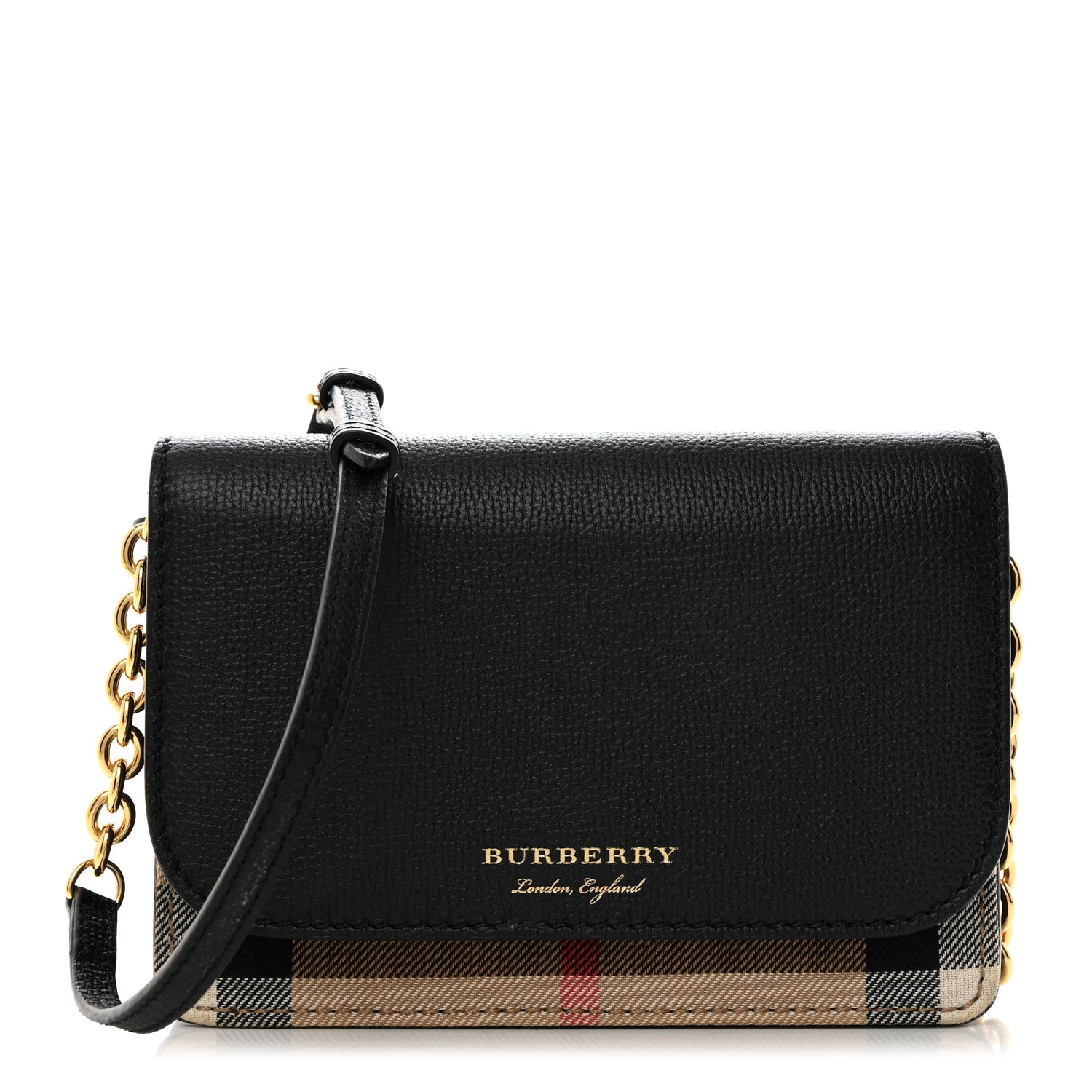 Burberry Derby Calfskin House Check Wallet On Chain Black 1 of 11