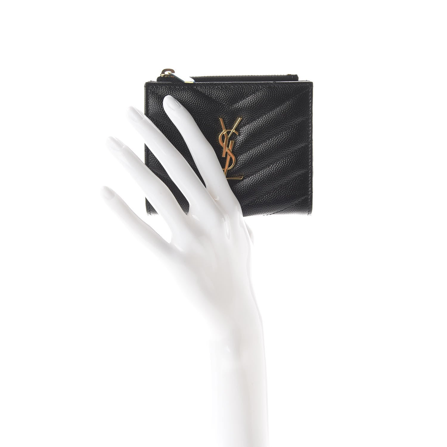Saint Laurent Grain De Poudre Matelasse Chevron Monogram Zipped Card Case Black 2 of 7