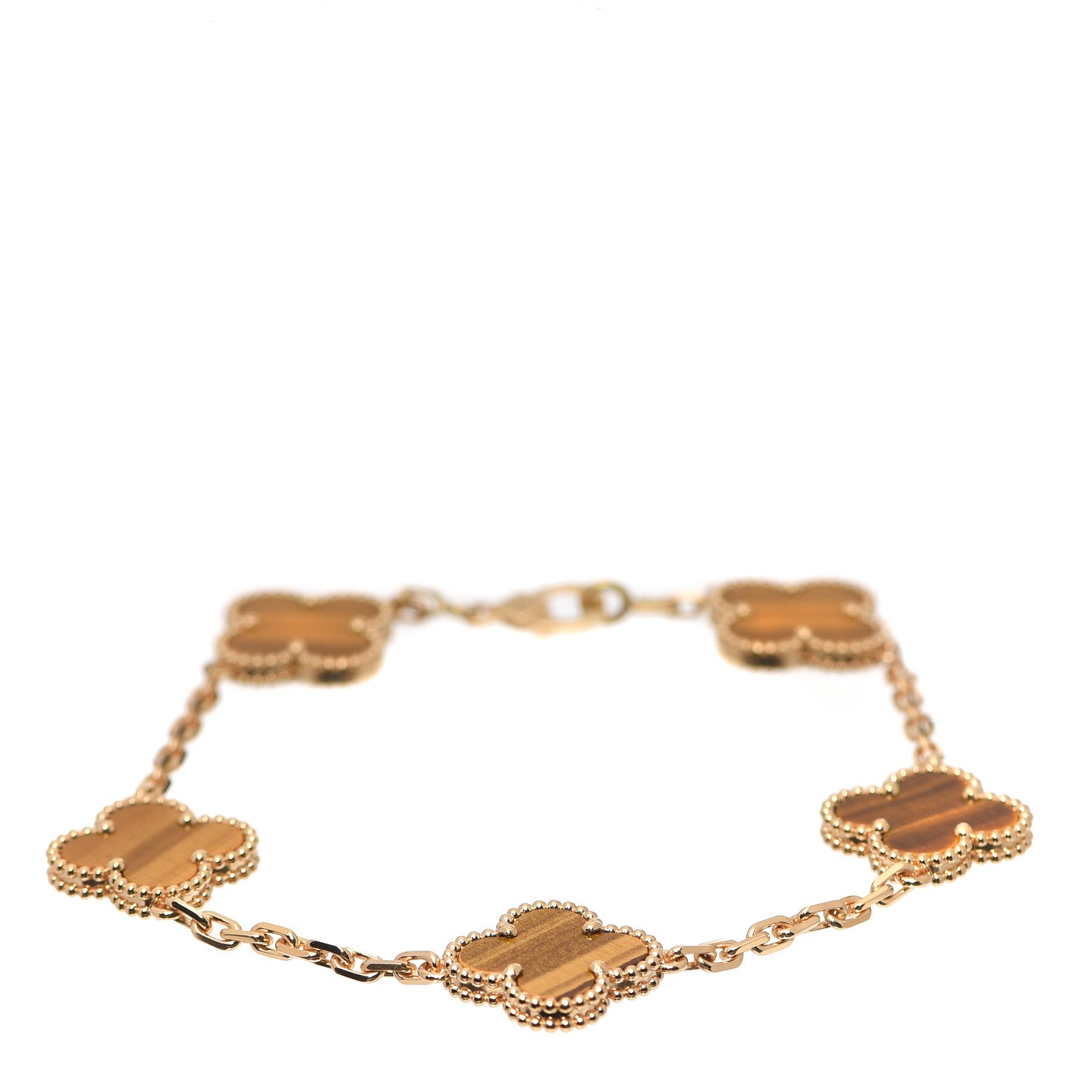 Van Cleef & Arpels 18K Yellow Gold Tiger Eye 5 Motifs Vintage Alhambra Bracelet 1 of 7