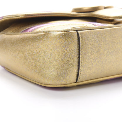 Gucci Metallic Calfskin Matelasse Mini GG Marmont Shoulder Bag Gold Pink 9 of 10