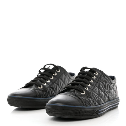 Chanel Nylon Calfskin Quilted CC Sneakers 37 Black Blue 3 of 11