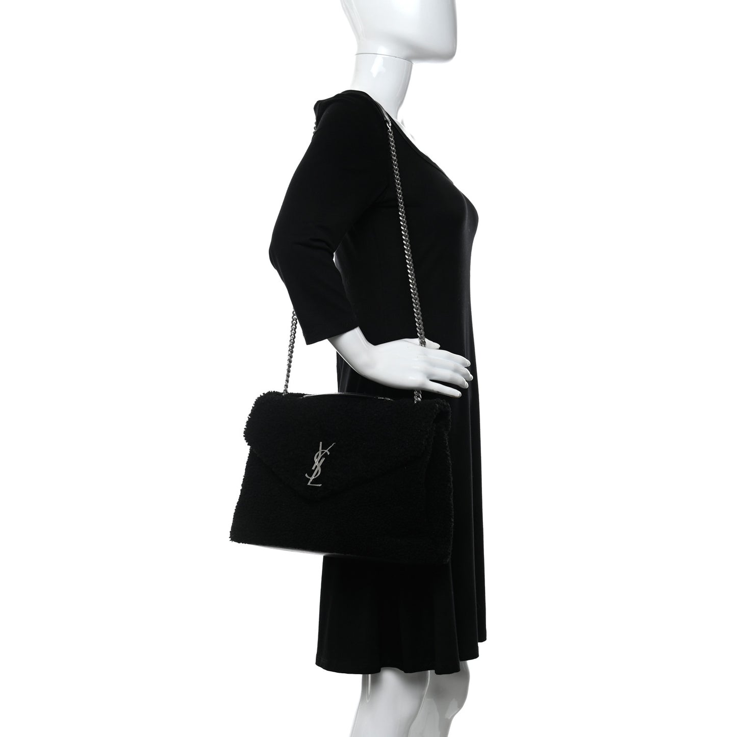 Shearling Monogram Medium Loulou Shoulder Bag Black
