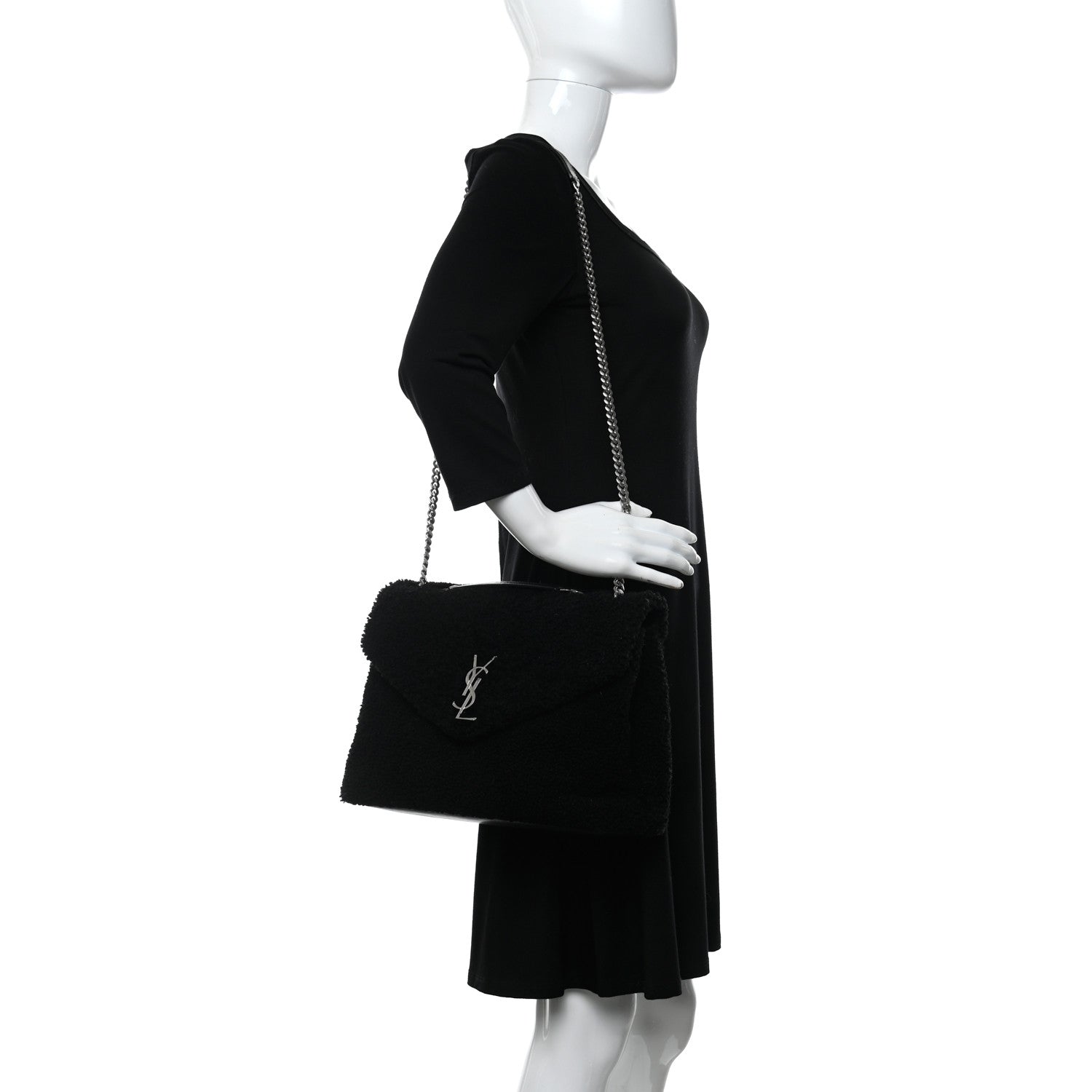 Saint Laurent Shearling Monogram Medium Loulou Shoulder Bag Black 2 of 11