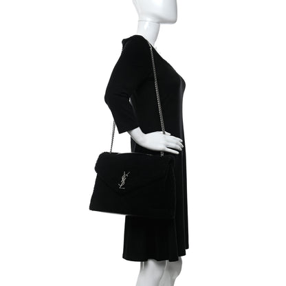 Saint Laurent Shearling Monogram Medium Loulou Shoulder Bag Black 2 of 11