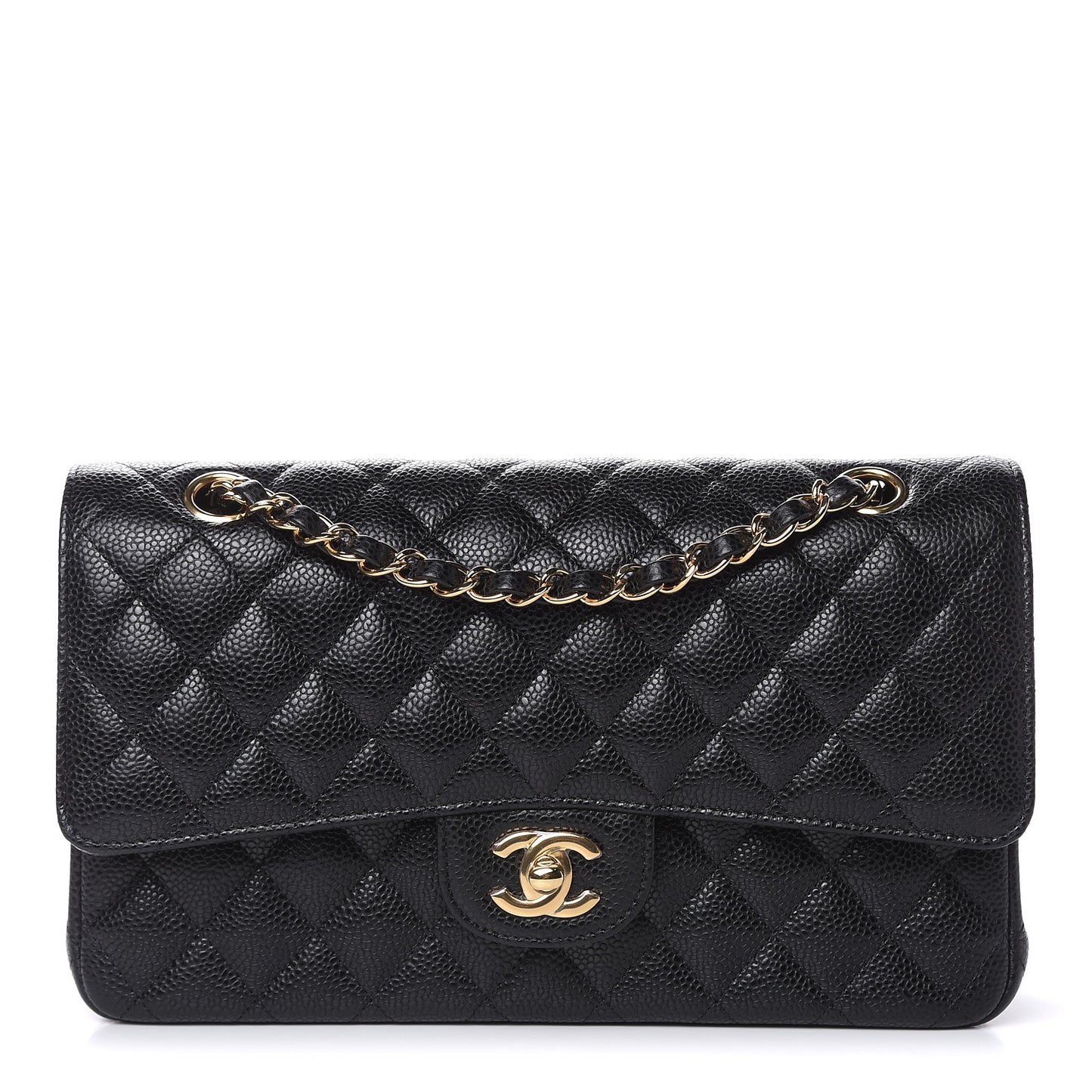 Caviar Quilted Medium Double Flap Black