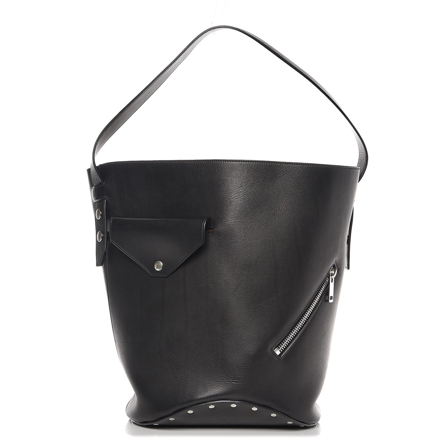 Natural Calfskin Biker Bucket Shoulder Bag Black Sunflower